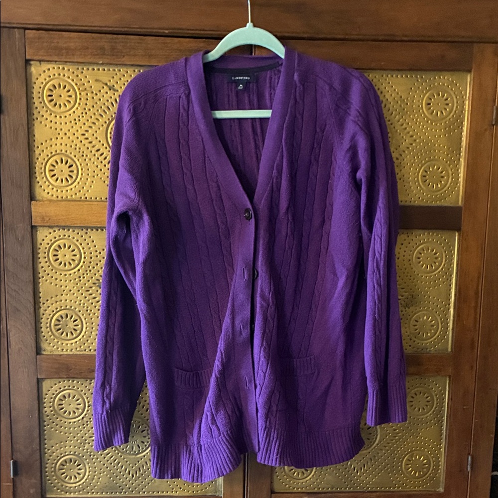 Lands' End Deep Purple Cable Knit Sweater